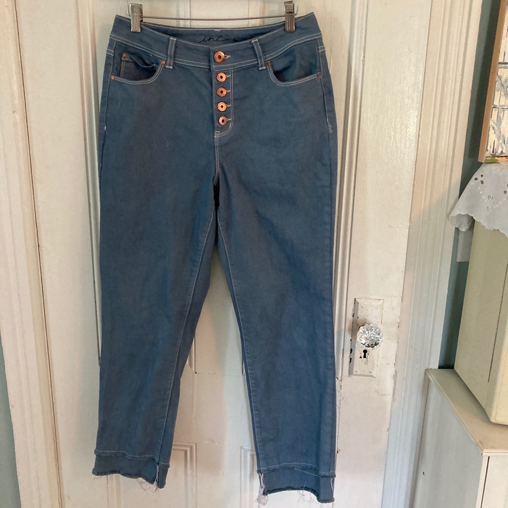 INC Button Fly Crop Straight Leg Jeans Curvy